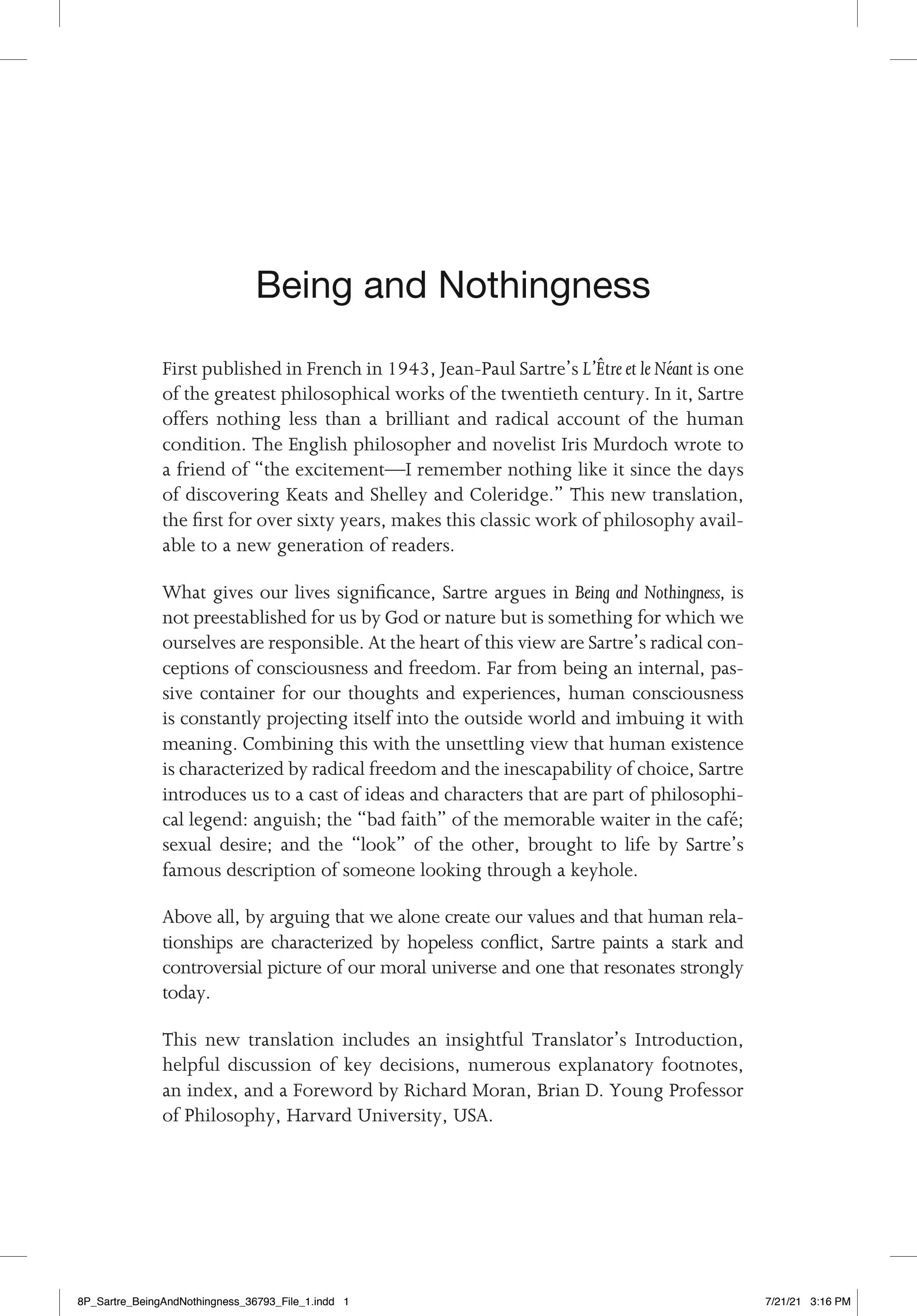Cover of 'Being and Nothingness' by Jean-Paul Sartre